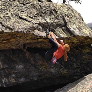 Erin runs up Double Roof, a sweet problem in Upper Chaos.  It's surely one of the best V6's in the park.